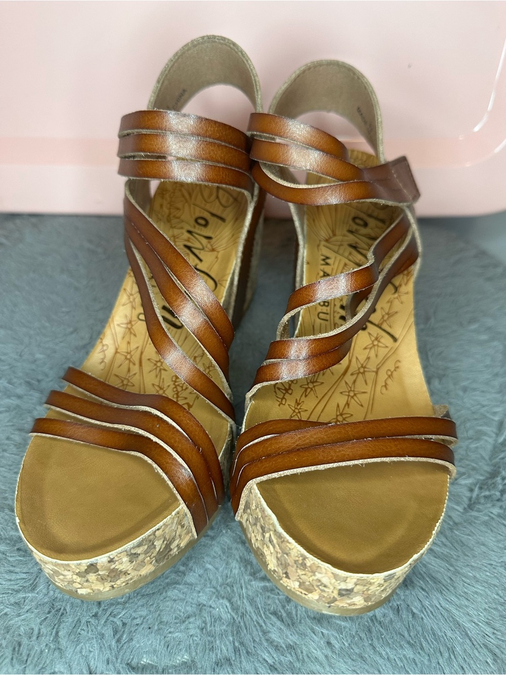 Women’s Brown Strappy Cork Wedge Sandals - Picture 2 of 8
